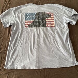 Simply Southern Light Gray T-Shirt with Dog and Flag Design